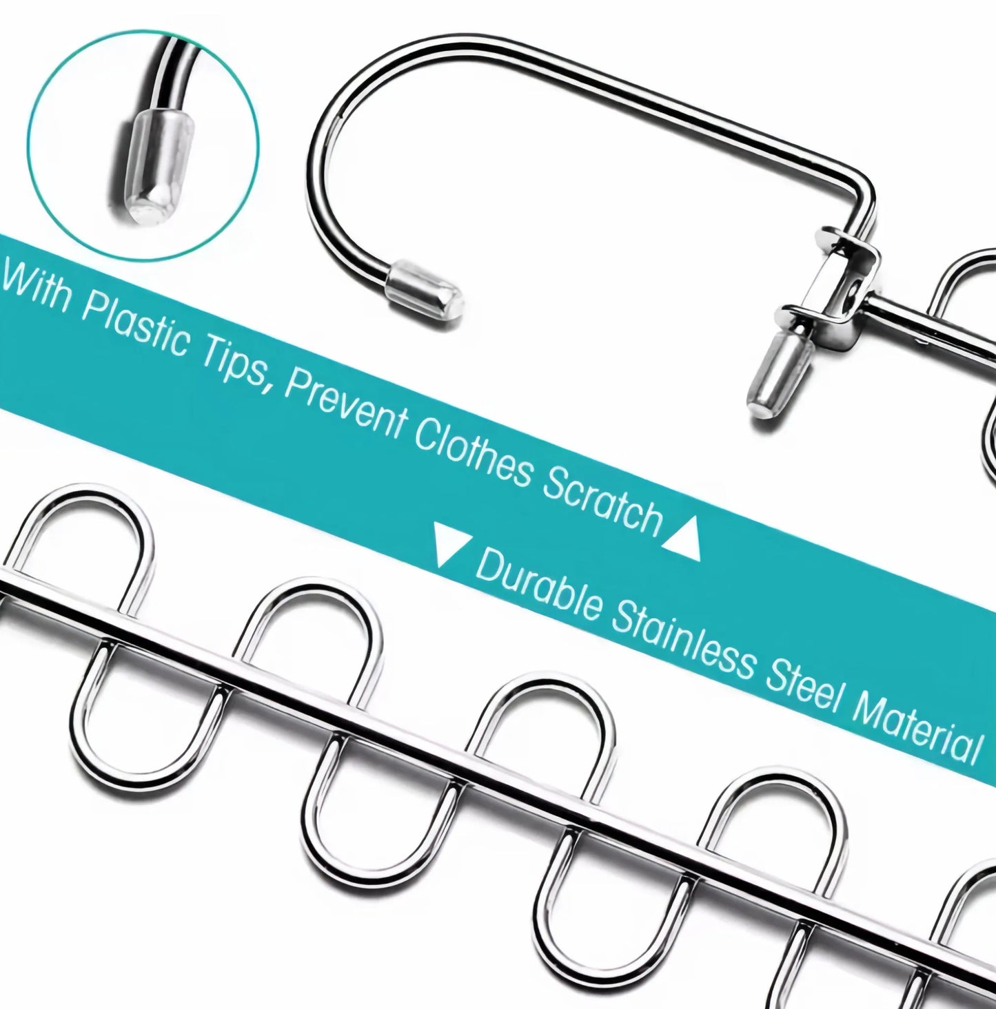 Metal hangers with plastic tips on a white background