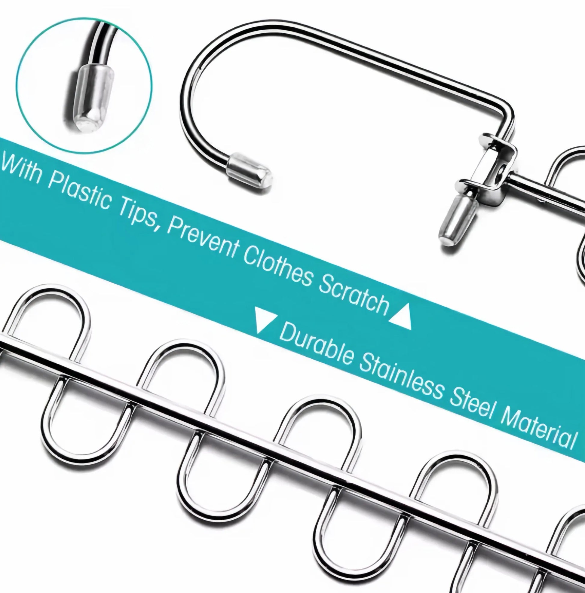 Metal hangers with plastic tips on a white background