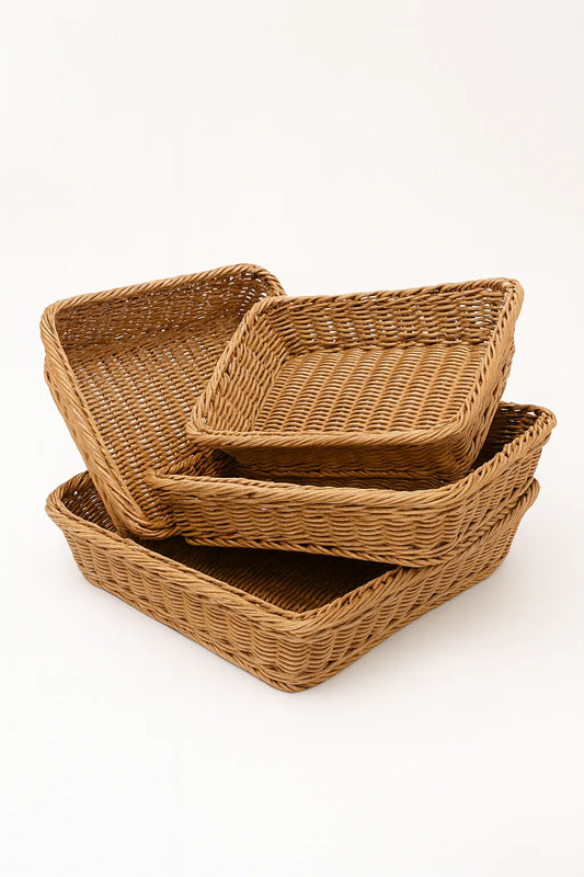 Handwoven Rattan-Style Rectangular Storage Basket