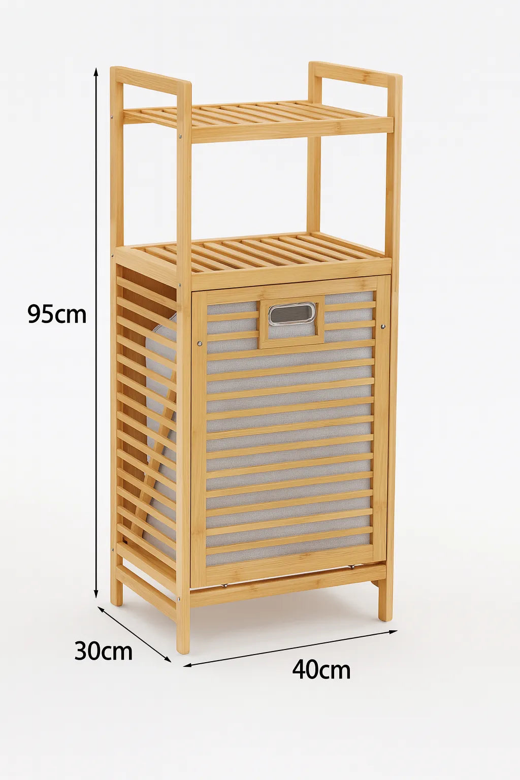 Wooden cabinet with dimensions labeled on a white background